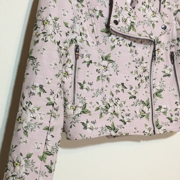 Light Pink Floral Knit Moto Style Jacket S - Picture 3 of 8